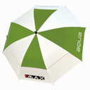 Großer Big Max Aqua XL UV Golfregenschirm in Weiß und Grün, windbeständiger Schirm für sonnigen und regnerischen Golfplatz.