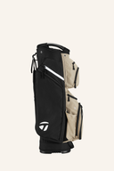 Schwarzer und brauner TaylorMade Cart Lite Cartbag mit mehreren Fächern und verstellbarem Schultergurt für Golfspieler