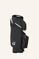 Grauer TaylorMade Cart Lite Cartbag mit mehreren Fächern und gepolsterten Tragegriffen, ideal für Golftaschen auf dem Golfplatz.