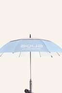 Großer AQUA UV Regenschirm von Big Max, wasserdicht und schützend, mit robustem Griff, geöffnet gegen den Himmel gehalten.