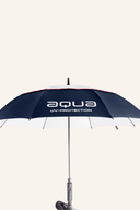 Großer Big Max AQUA UV Regenschirm mit UV-Schutz, aufgespannt, mit blauer Oberfläche und robustem Griff.