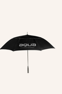 Großer Big Max AQUA UV Regenschirm mit wasserdichtem Stoff und UV-Schutz, geöffnet und im Freien gegen Wind fotografiert