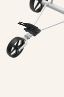 Weiße Elektrotrolley e-TI von Big Max, modernes Design, Blick auf den Trolley mit Griff und Rädern, ideal für Reisen.