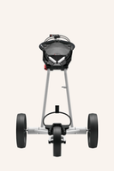 Weißer Big Max e-TI Elektrotrolley, blickdicht gerendert, mit Griff und Rädern für einfachen Transport, auf weißem Hintergrund.