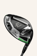 Callaway ELYTE Driver mit schwarzer Schlägerkopf- und Griffgestaltung, liegend auf einem weißen Hintergrund.
