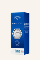 Weiße Callaway ERC Soft Triple Track Golfbälle für 2023, leicht und langlebig für verbessertes Spiel.
