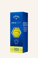 Gelbe Callaway ERC Soft Golfbälle mit Triple Track Markierungen, für bessere Ballkontrolle beim Golfspiel.