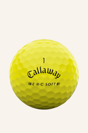 Gelbe Callaway ERC Soft Golfbälle mit Triple Track Markierung für bessere Kontrolle beim Golfspielen.