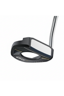 Ping G LE 3 Fetch Putter, grauer Putter mit schwarzer Griffzone und Markenlogo, auf grünem Golfplatz liegend