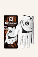 Weiße Footjoy GTxtreme Golfhandschuhe aus Leder, für besseren Griff beim Golfspielen, detailreiche Nahaufnahme