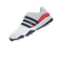 Adidas Tour360 Boa 2024 Golfschuhe, schwarze Schuhe mit Boa-Schnürung, seitliche Markenlogos und rutschfeste Sohle.