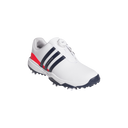 Adidas Tour360 Boa 2024 Golfschuhe, frontale, seitliche und obere Ansicht, hochwertige Golfschuhe mit Schnürsystem.