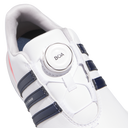 Adidas Tour360 Boa 2024 Golfschuhe, detailreiche Nahaufnahme des schwarzen Schuhs mit Boa-Schnürsystem