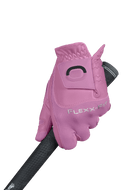 Golfhandschuhe von Zoom, Hybrid Modell, pinkes Design mit Print, für besseren Griff beim Golfspielen.