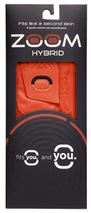 Zoom Hybrid Golfhandschuhe in orange Verpackung mit gedrucktem Design, hochwertiges Material für optimalen Griff beim Golfspielen