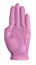 Rosa Hybrid Golfhandschuh von Zoom mit Palmendruck, atmungsaktives Material für verbesserten Griff und Komfort beim Golfspielen.