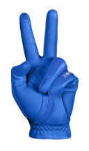 Golfhandschuhe von Zoom im Hybrid-Design mit Peace-Print in Blau, weiche und flexible Handbekleidung für das Golfspiel.