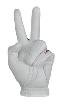 Zoom Hybrid Golfhandschuhe mit Peace-Print, weiße Oberfläche, flexible Passform für optimalen Grip beim Golfspielen
