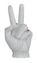 Zoom Hybrid Golfhandschuhe mit Peace-Print in Weiß, langlebiges Material und bequemer Sitz für optimalen Grip beim Golfspielen.