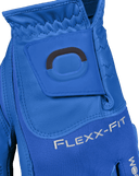 Zoom Hybrid Golfhandschuhe aus Mesh und Leder mit Klettverschluss, blaue Details, bequeme Passform für Golfspieler.