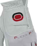 Zoom Hybrid Golfhandschuhe aus Leder mit Klettverschluss und weißem Druck, bequeme Passform für präzises Spiel.