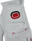 Golfhandschuh von Zoom Hybrid mit Velcro-Verschluss und weißen Druckdetails auf weichem Material.