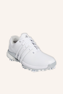 Adidas Tour360 (2024) Golfschuhe, Front- und Seitenansicht, mit atmungsaktivem Obermaterial und rutschfester Sohle.