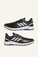 Adidas Solarmotion 24 Golfschuhe, spikeless, mit weißem Design, seitliche Details und bequeme Sohle für Golfspieler.