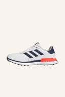 Adidas S2G SL 2024 Golfschuhe in Weiß mit schwarzem Logo, strapazierfähige Ledersohle und bequemen Schnürverschluss.