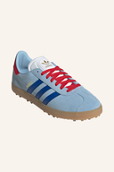 Adidas Gazelle Golfschuhe aus Leder mit Schnürung und rutschfester Sohle, ideal für Golfspieler, in Weiß und Schwarz.