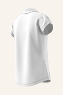 Adidas Performance Poloshirt mit kurzen Ärmeln, klassische Passform, weiß mit roten und blauen Details, auf transparentem Hintergrund