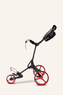 Schwarzer IQ² Golf-Trolley von Big Max, manuell fahrbar, mit Griff und Rädern für bequemen Transport auf dem Golfplatz.