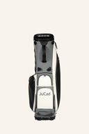 Roter JuCad Golfbag 2-in-1 First Class mit mehreren Fächern und Tragegriffen, ideal für Golfspieler.