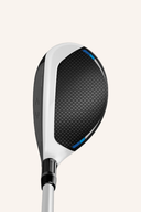 Weißer und schwarzer Golfschläger-Hybrid mit blauer Akzentuierung