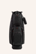 JuCad First Class Cartbag für Golf, mit mehreren Fächern und robustem Design, auf einem Golfwagen liegend
