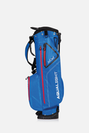 JuCad Aqualight Golfstandbag in Blau-Rot mit mehreren Fächern und stabilem Tragegriff, ideal für Golfer.
