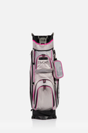 Jucad Captain Dry Cartbag für Golf, wasserdicht und strapazierfähig, mit mehreren Fächern für Golfzubehör, auf einem Golfwagen.