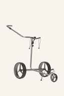 JuCad Drive 3.0 Elektrotrolley aus Edelstahl, zeigt den robusten Elektrotrolley mit Griff und Rädern.