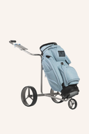 JuCad Drive 3.0 Edelstahl Elektrotrolley mit Lichtblauem Tragekoffer, robustes Elektrotrolley-Set für Golfwagen.