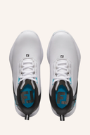 Juniors Golfschuhe von Footjoy, bequeme und stabile Golfschuhe für junge Golfspieler, in weiß mit grünem Design.