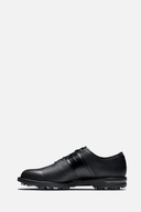 Schwarze Footjoy Premiere Series Golfschuhe aus Leder mit Schnürung, seitliche Details und rutschfeste Sohle.