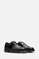 Schwarze Footjoy Premiere Series Golfschuhe, detaillierte Nahaufnahme der hochwertigen Golfschuhe für Herren