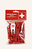 Helvetic Golf-Tees von Sportiques Golfgeschenke, weiße Holz-Tees mit schwarzem Schriftzug, ideal für Golfplatz und Spiel.