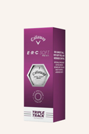 Callaway ERC Soft REVA Tripletrack Golfbälle mit mehrfarbiger Verpackung und Tripletrack-Markierung für präzises Putten.