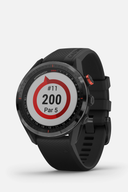 Schwarz Garmin Approach S62 GPS-Golfuhr mit digitalem Zifferblatt und Golf-Tracking-Funktionen, auf einem weißen Hintergrund.