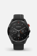 Schwarz Garmin Approach S62 GPS-Golfuhr, Uhrenmodell mit digitales Display und Golf-Tracking, auf weißem Hintergrund.