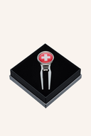 Metall-Pitchgabel mit Schweizer Kreuz, Sportiques Golfgeschenke, handgefertigt, für Golfer, elegante Golfzubehör, Schweizer Design
