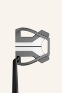 TaylorMade Spider Tour X Double Bend Putter, nahaufnahme des Putterkopfs mit schwarzem Schaft und gummiertem Griff