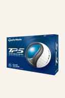 Weiße TaylorMade TP5 Golfbälle, Nahaufnahme der Bälle mit Logo und Textur, ideal für Golfsport.