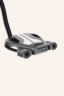 TaylorMade Spider Tour Double Bend Putter, Nahaufnahme des Golfputters mit gebogenem Schaft und schwarzer Griff, Blick auf die Top-Oberfläche